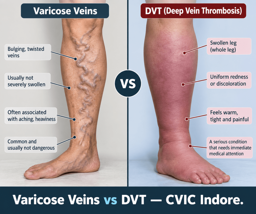 Varicose Veins vs DVT (Deep Vein Thrombosis):